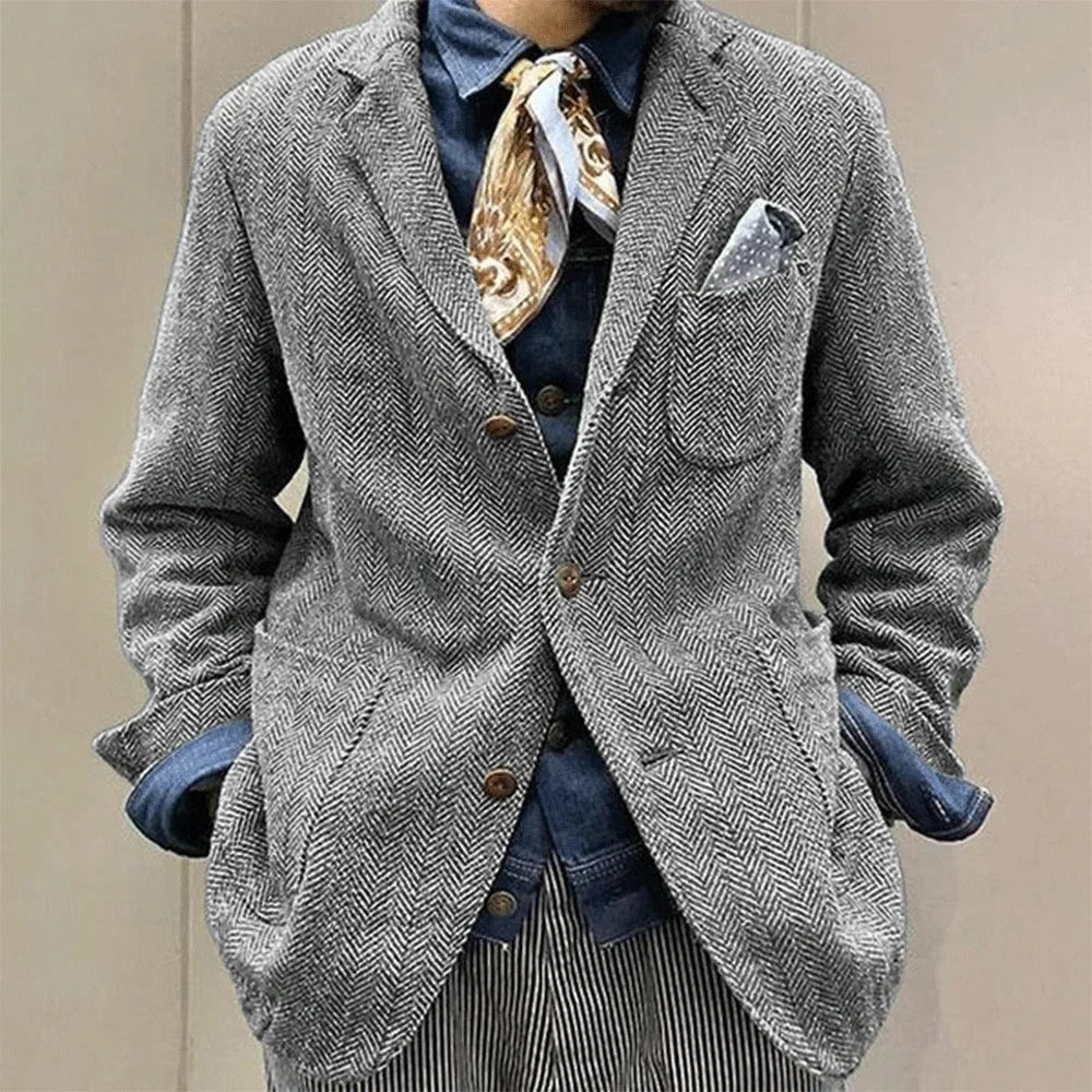 Herringbone Pattern Jacket Standalone Jacket Business and Workplace Gentleman Jacket Runway Style