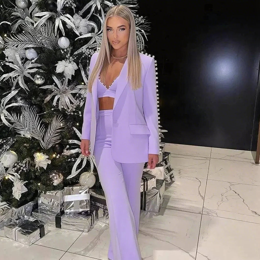 Sexy Suits for Women V-Neck Lady Sequins Set Slim Fit Long Sleeves 3 Pcs Coat Pants Top Prom Party Pearls Jacket Custom Made