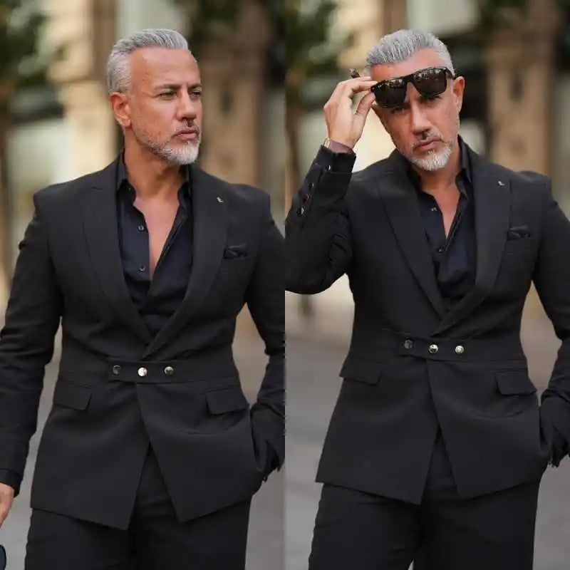 Classic Fit Man Tuxedos Peaked Lapel Long Sleeve Wedding Suit Formal 2 Pcs Jacket Pants Evening Groom Party Outfits Customized