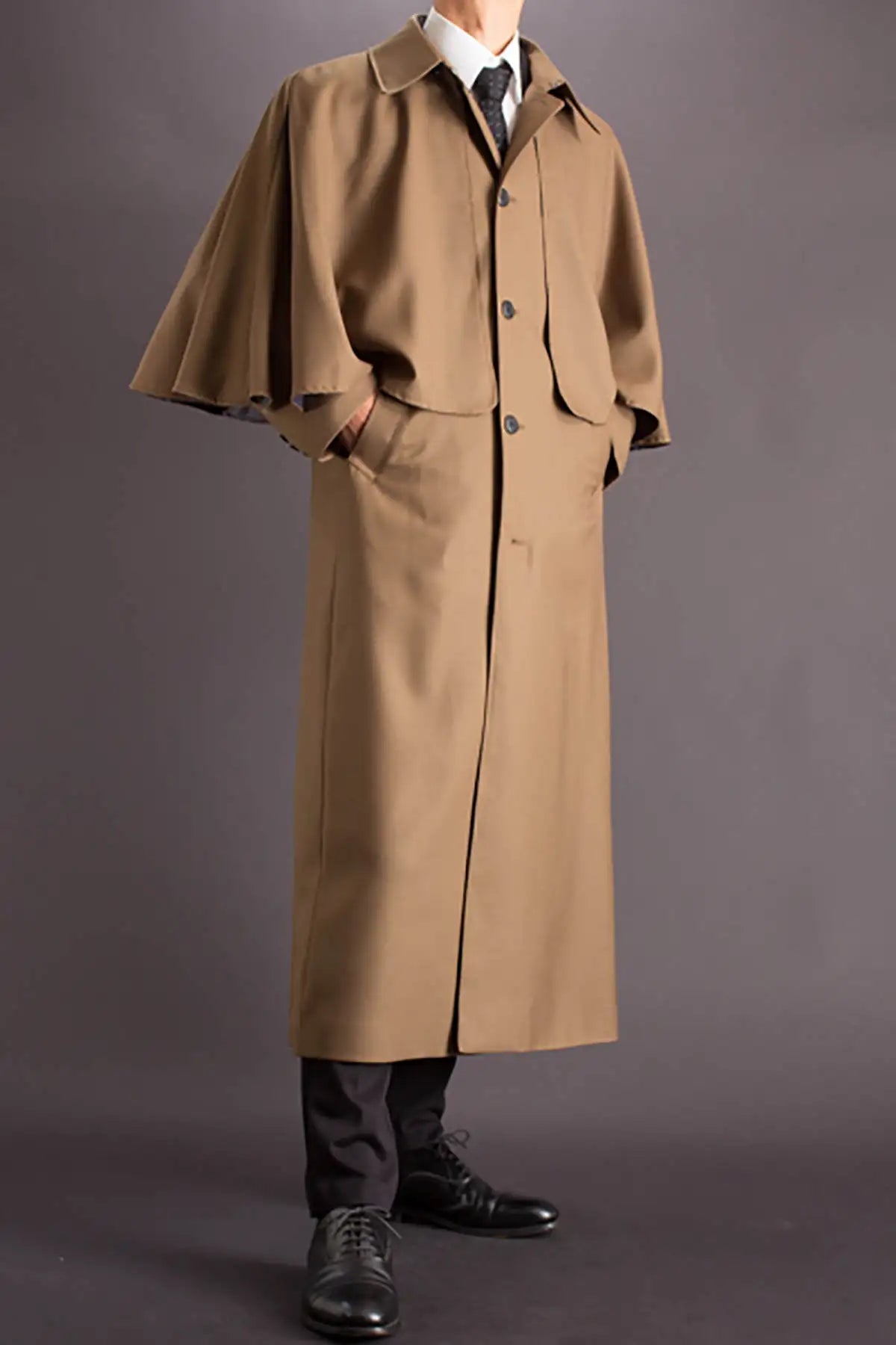 Classic Men Overcoat Single Breasted Detachable Cape Winter Warm Men’s Suit Coat Woolen Blend Wedding Business Customized