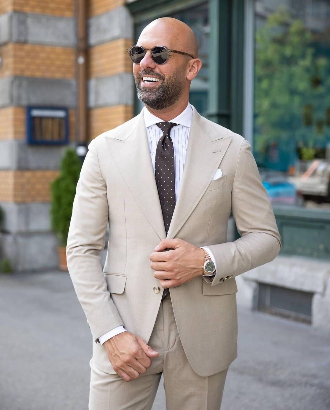 Men's Beige One Button Slim Fit Plus Size 2-Piece Wedding Tuxedo Suit Set