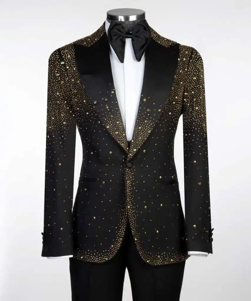 Luxury Wedding Tuxedos Beaded 2 PCS Jacket Pants Men Suit Fashion Peaked Lapel One Button Groom Party Outfits Customized