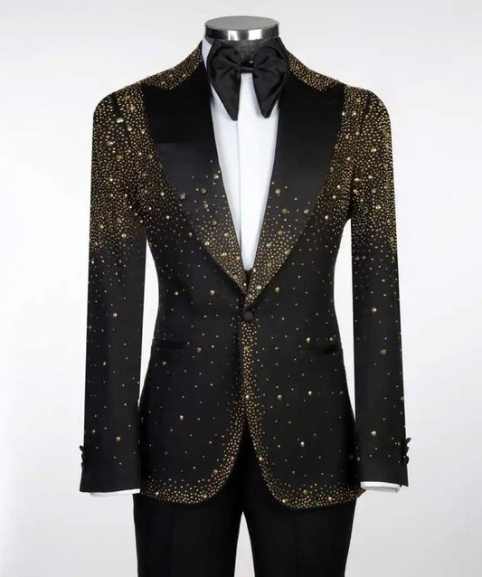 Luxury Wedding Tuxedos Beaded 2 PCS Jacket Pants Men Suit Fashion Peaked Lapel One Button Groom Party Outfits Customized