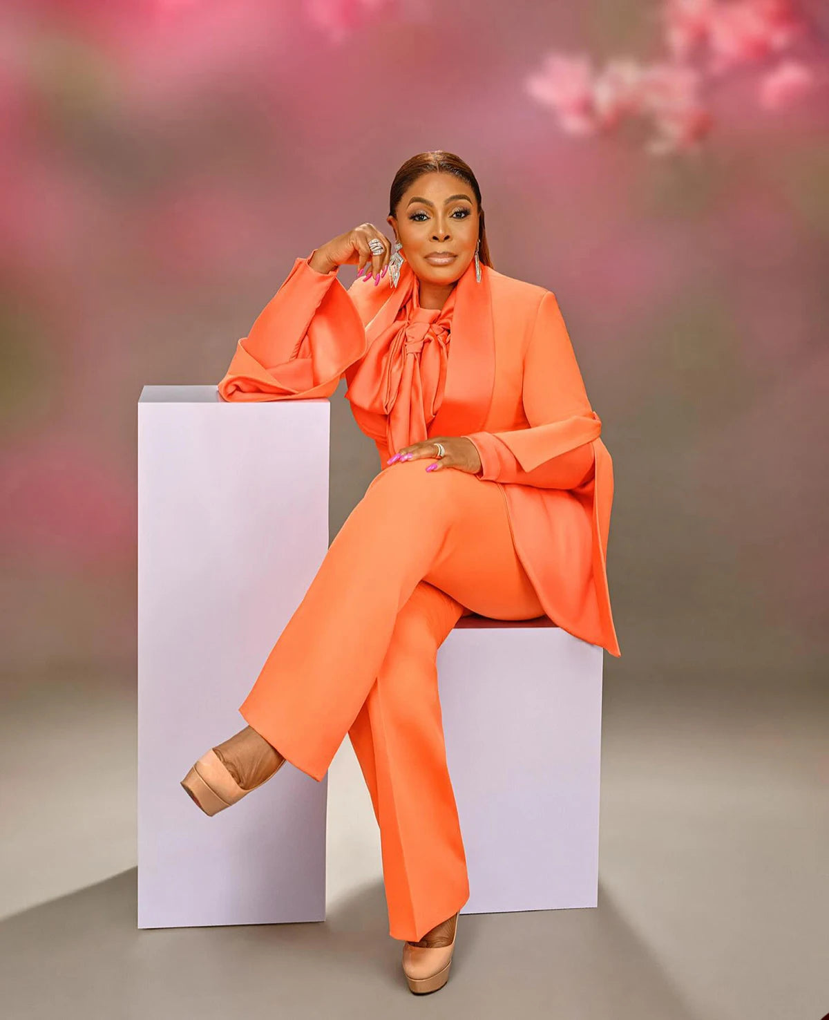 Trajes de pantalón naranja brillante para mujer, ropa deportiva de corte entallado a medida, 2 piezas, ropa para invitadas de boda 