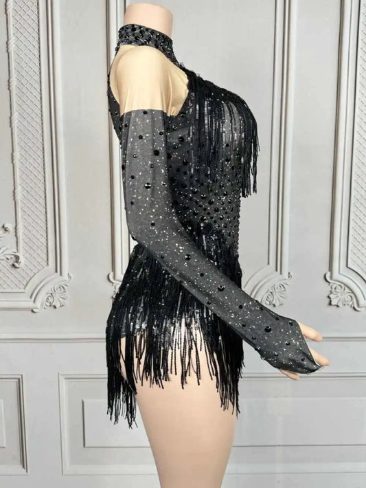 Body à paillettes et strass scintillants pour femme, tenue de danse sexy, justaucorps, tenue de scène 