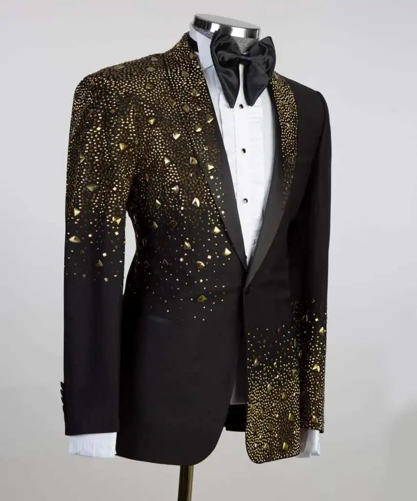 2 Piece Mens Suit Slim Fit Tailor-Made Handmade Beads Diamond Suit Jacket Pants Customized Wedding Formal Occasions Groom Tuxedo