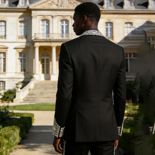 Luxury Gem Diamond Men Suits 2 Pieces Sets Peaked Lapel Groom Tuxedos Wedding Trajes Para Hombre Male Prom Blazer Customized