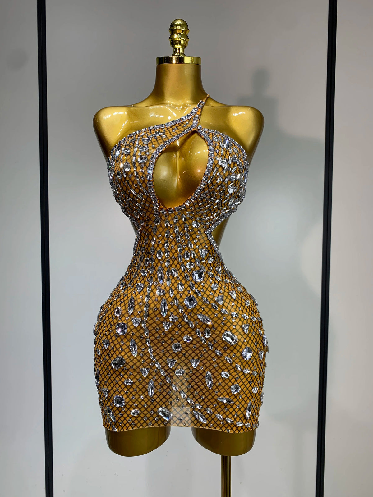 Women Sexy Backless Hollow Out Diamond Evening Prom Gown Birthday Luxury Celebrate Stage Nightclub Outfit