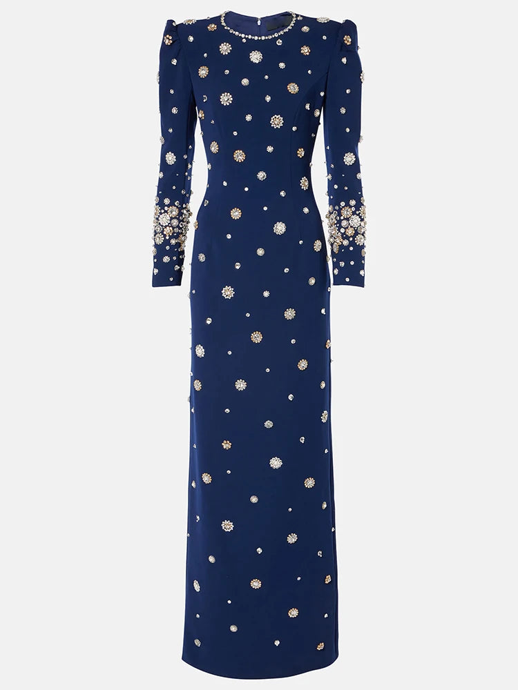 Designer Party Vestido Women's Formal Long Sleeve Luxurious Beaded Long Maxi Dress
