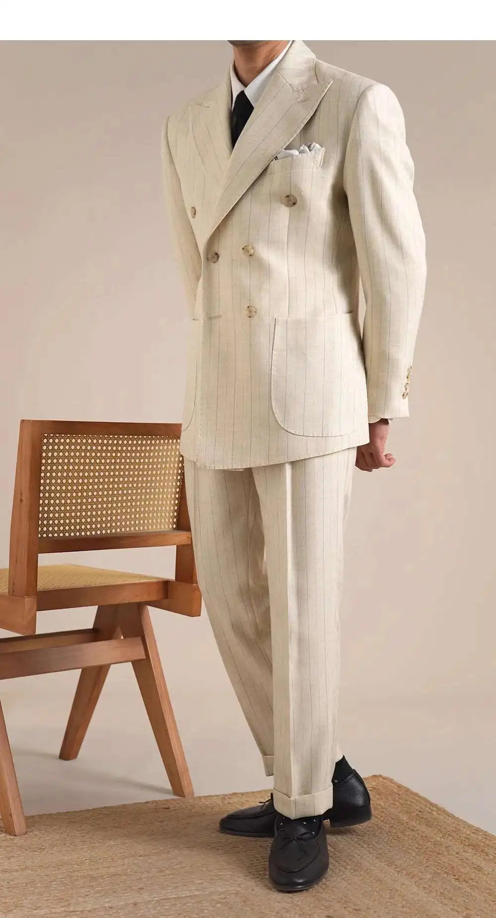 Luxury Stripe Business Suits for Men Double Breasted Formal Casual Dress Suits 2 Pieces Elegant Costume Homme Men Tuxedo Suit