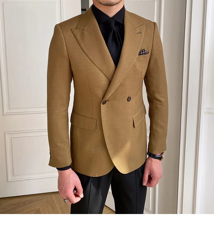 Rétro Double Boutonnage Blazer Hombre Manteau Décontracté Mince À Manches Longues Gentleman Costume Blazers Chaquetas Hombre De Vestir