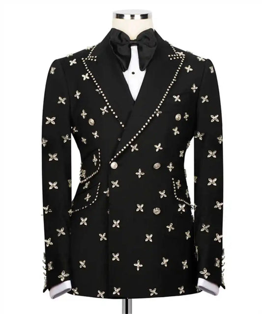 Mens Suit 2 Piece Jacket Pants Handmade Beads Customized Slim Fit Groom Tuxedo Wedding  Formal Occasions Tailored Party Wear