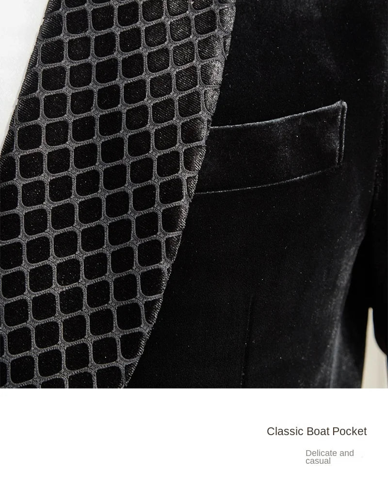 Homemade Autumn and Winter Small Capital Banquet Shade Collar Velvet Suit Gentry Fashion Trendy Suit Jacket Men