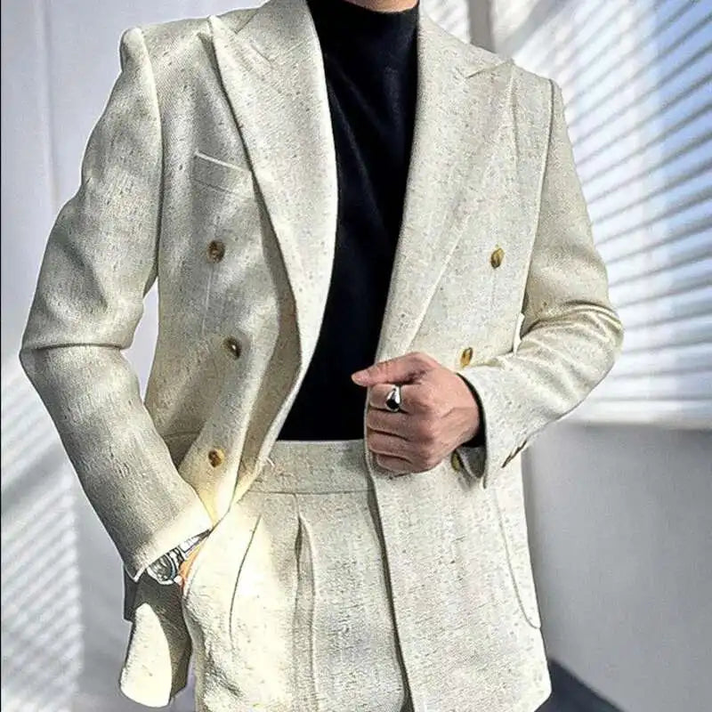 Apricot Double Breasted Suit Naples Business Leisure Fall Italian Gentleman British Suit Man Blazer Homme Prom Blazer for Men