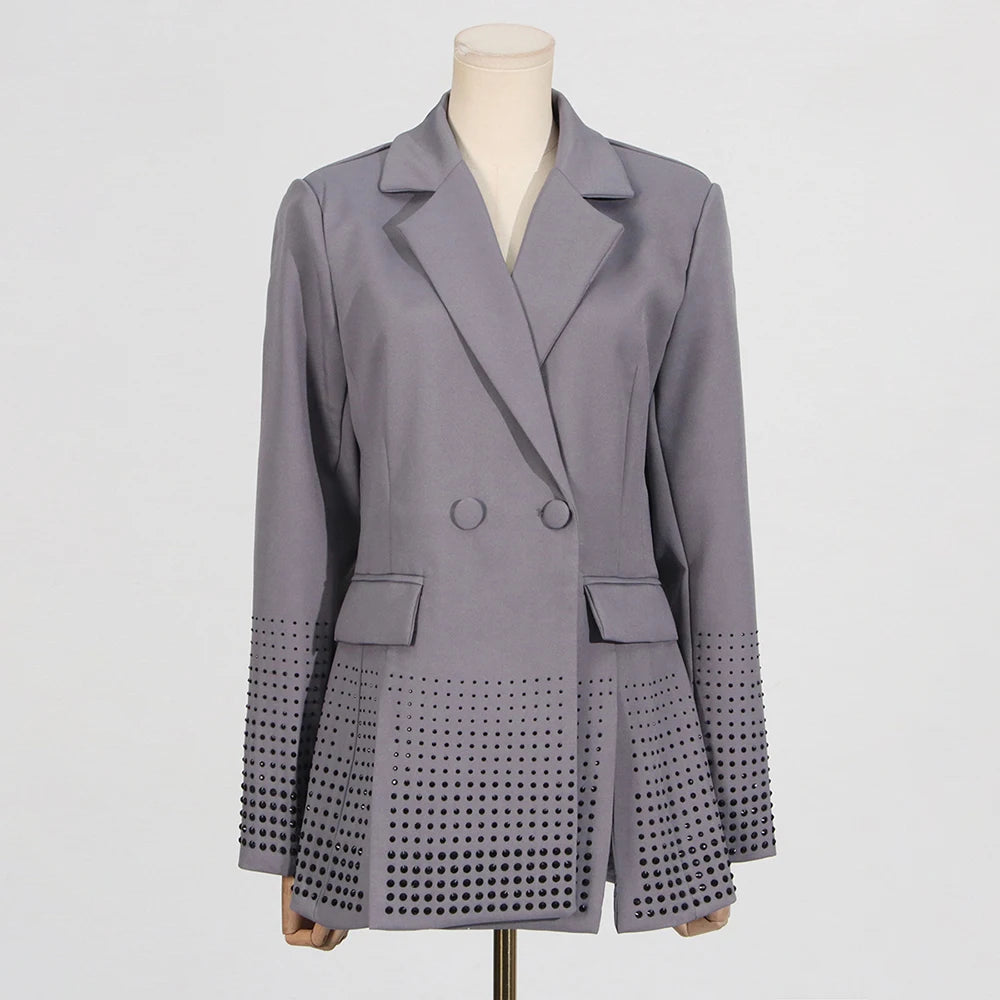 Office Patchwork Sequins Blazer for Women Notched Collar Long Sleeve Spliced Split Hem Temperament Coats Female Fashion New