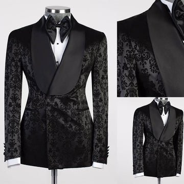 Retro Men Suits Tailor-Made 1 Piece Shawl Lapel Jacket Jacquard Only The Blazer Double Breasted Groom Customized Coat