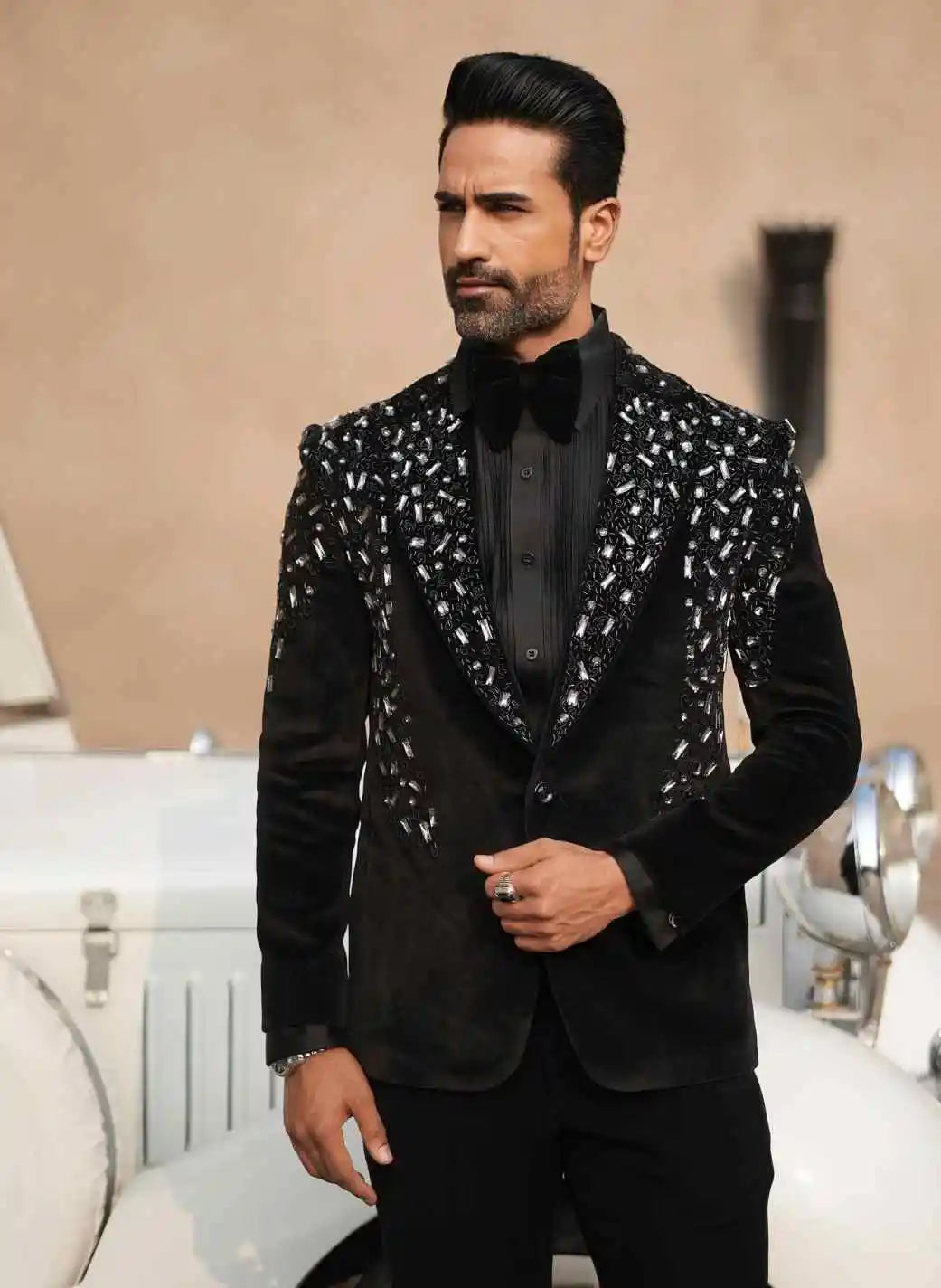 Luxury Groom Wedding Wear Big Diamonds Beads Party Birthday Mens Pants Suits 2 Pieces Customized