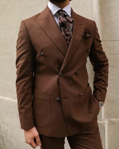 Costume marron pour homme, revers en pointe, croisé, smoking de marié formel, blazer, smoking de mariage, affaires, 2 pièces, veste et pantalon 