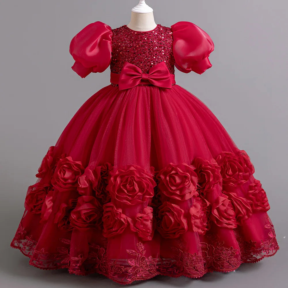Robe de mariée pour garçon de 4 à 12 ans, robe de soirée à paillettes, longue robe d'Halloween pour fille, spectacle de Noël, discours d'hôte 