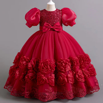 Robe de mariée pour garçon de 4 à 12 ans, robe de soirée à paillettes, longue robe d'Halloween pour fille, spectacle de Noël, discours d'hôte 