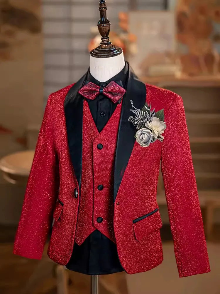 Ensemble de smoking à paillettes de luxe pour garçon avec nœud papillon et gilet - Parfait pour les mariages, les spectacles et les occasions spéciales ! 