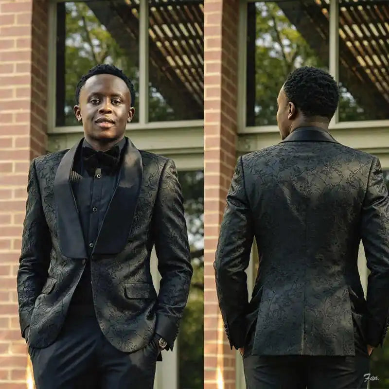 Exquisite Wedding Tuxedos Jacquard Shawl Lapel Men Suit Handsome 2 Pcs Jacket Pants Prom Evening Business Blazer Customized