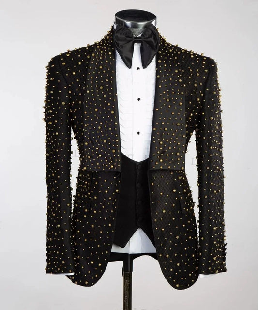 Men Suits for Wedding Beaded 2 Pieces Set Coat Shawl Lapel Tailor-Made Groom Blazer One Button Party Customized Jacket Pants