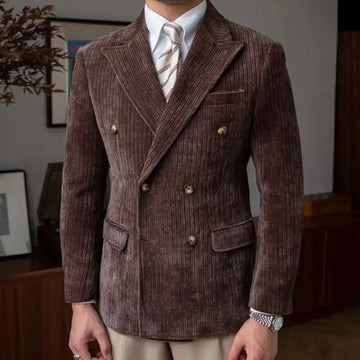 AutumnCasual Striped Jacket Men Blazer Masculino Blazer Hombre Italian Style Double Breasted Blazer Men Lapel Colla Blazer Homme