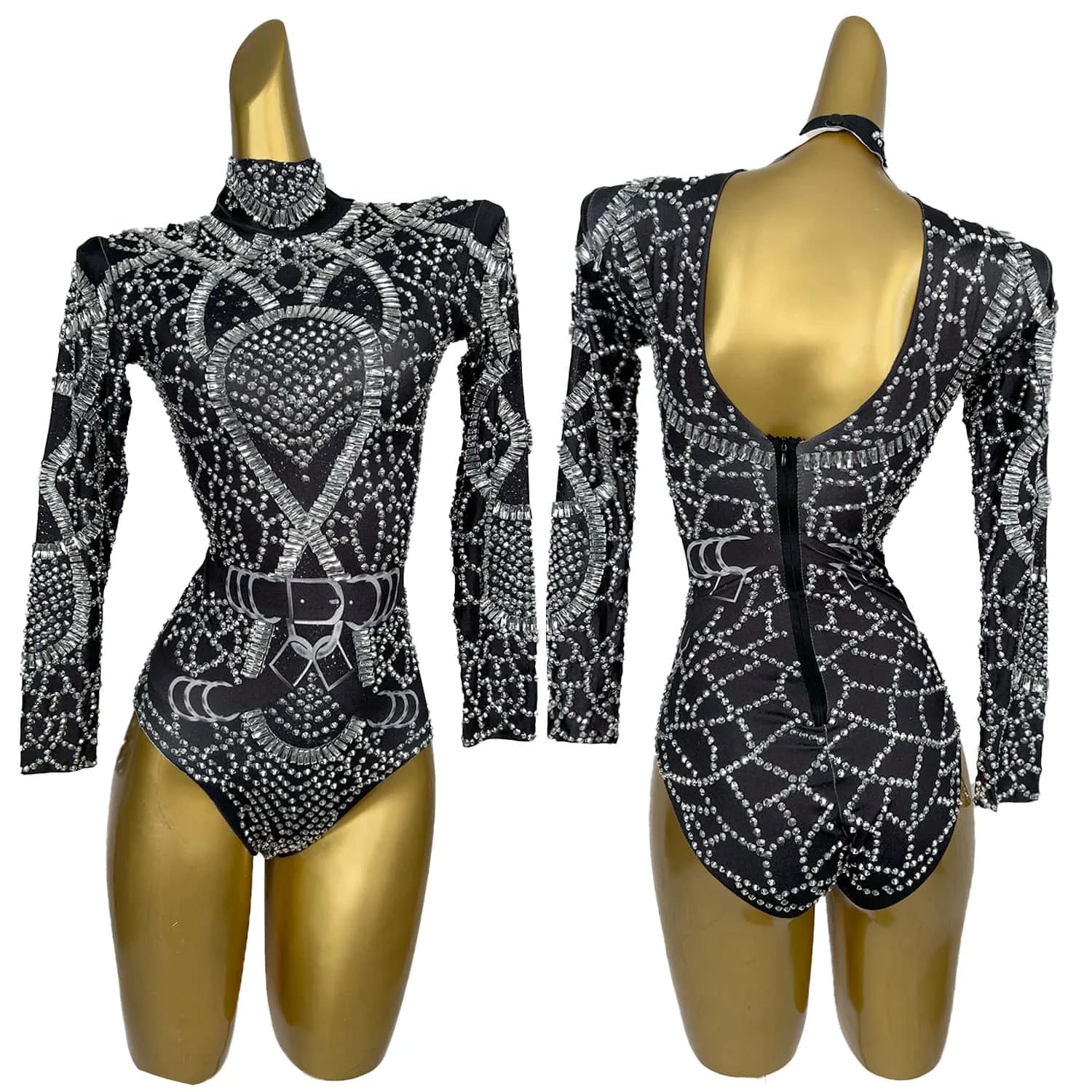Justaucorps à diamants scintillants pour femme, tenue sexy noire pour fête, bal, anniversaire, séance photo, boîte de nuit, spectacle, scène 