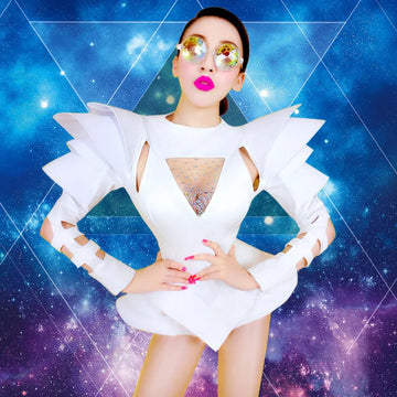 Women AB Rhinestone White Bodysuit Jazz Dance Costume Sexy Nightclub DJDS Singer Hiphop Birthday Diamonds Outfit Stage Wear