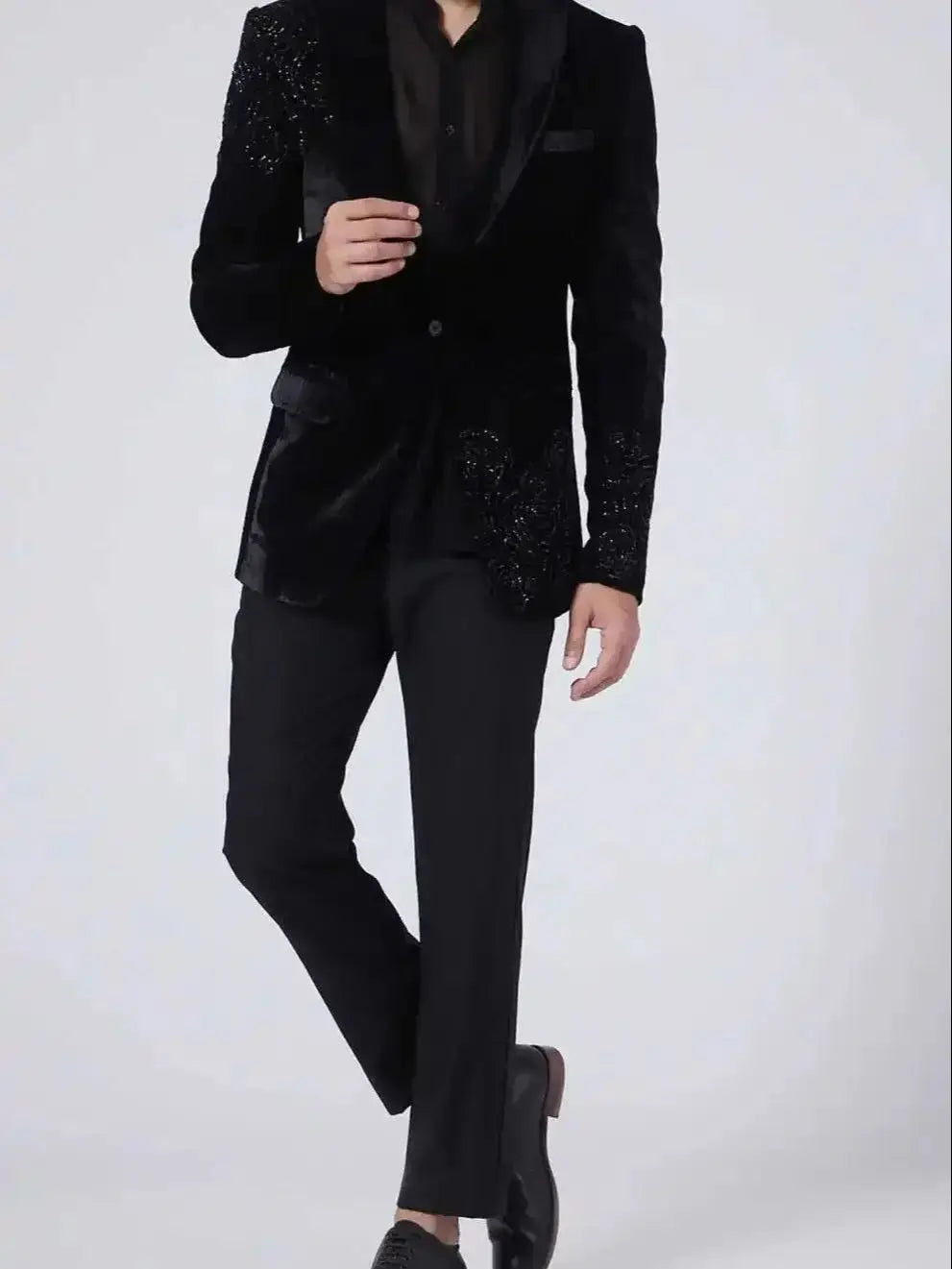 Luxury Men Suit 2-Piece Blazer Single Breasted Jacket Crystals Beaded Slim Fit Wedding Tuxedo Groom Prom Customized