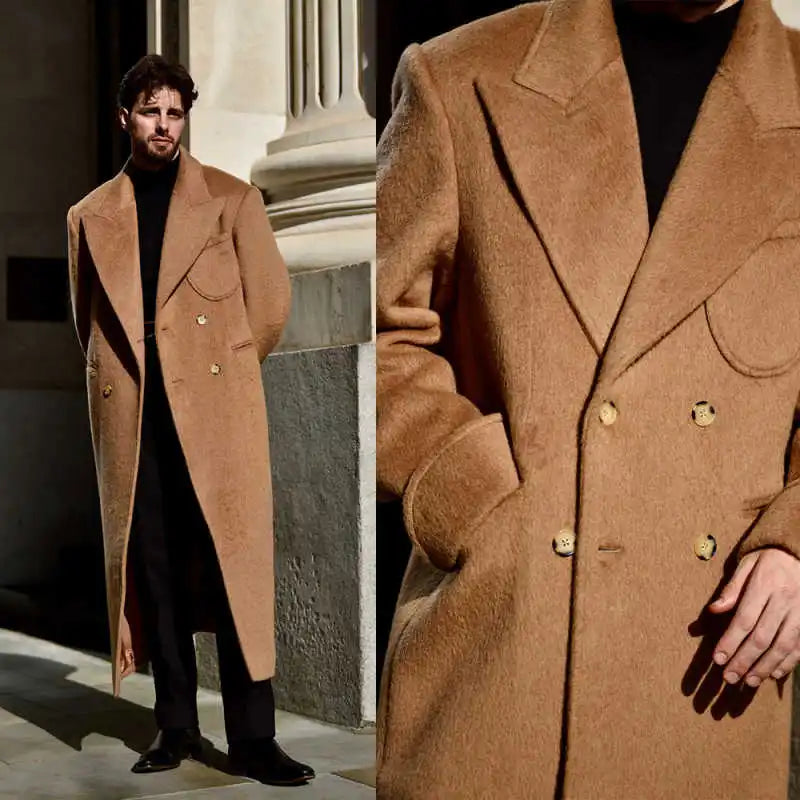 Winter Warm Men's Wedding Long Blazer Peaked Lapel Double Breasted Jacket Tuxedos Business Party Wear Only Coat Customized