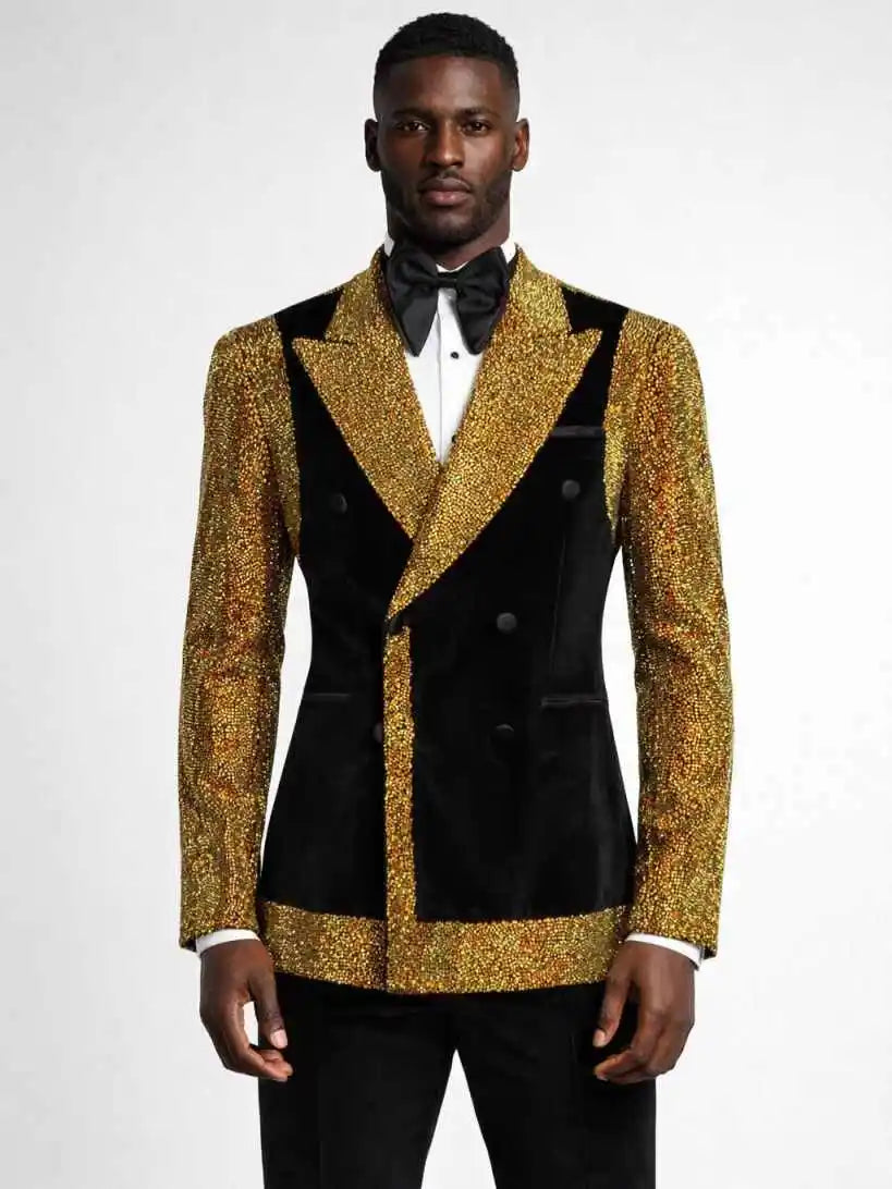 Shining Groom Wedding Tuxedos 2 Pieces Jacket Pants Peaked Lapel Double Breasted Party Prom Banquet Mens Jacket Customized