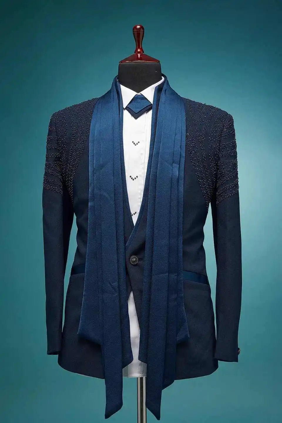 Classic Wedding Tuxedos 2 Piece Set Jacket Pants Shawl Lapel Men Suit Beaded One Button Groom Wear Party Suits Customized