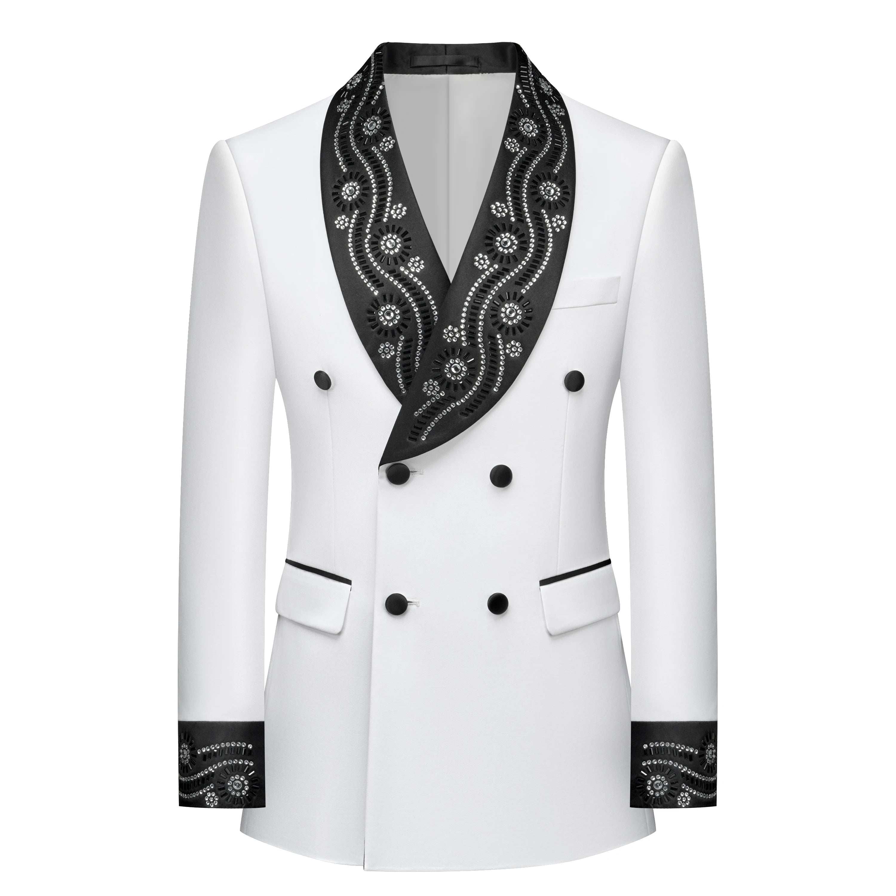 Modern Men Suits Tailor-Made 2 Pieces Set Jacket Shawl Lapel Blazer Beaded Double Breasted Groom Customized Coat Pants