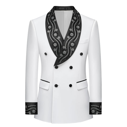 Modern Men Suits Tailor-Made 2 Pieces Set Jacket Shawl Lapel Blazer Beaded Double Breasted Groom Customized Coat Pants