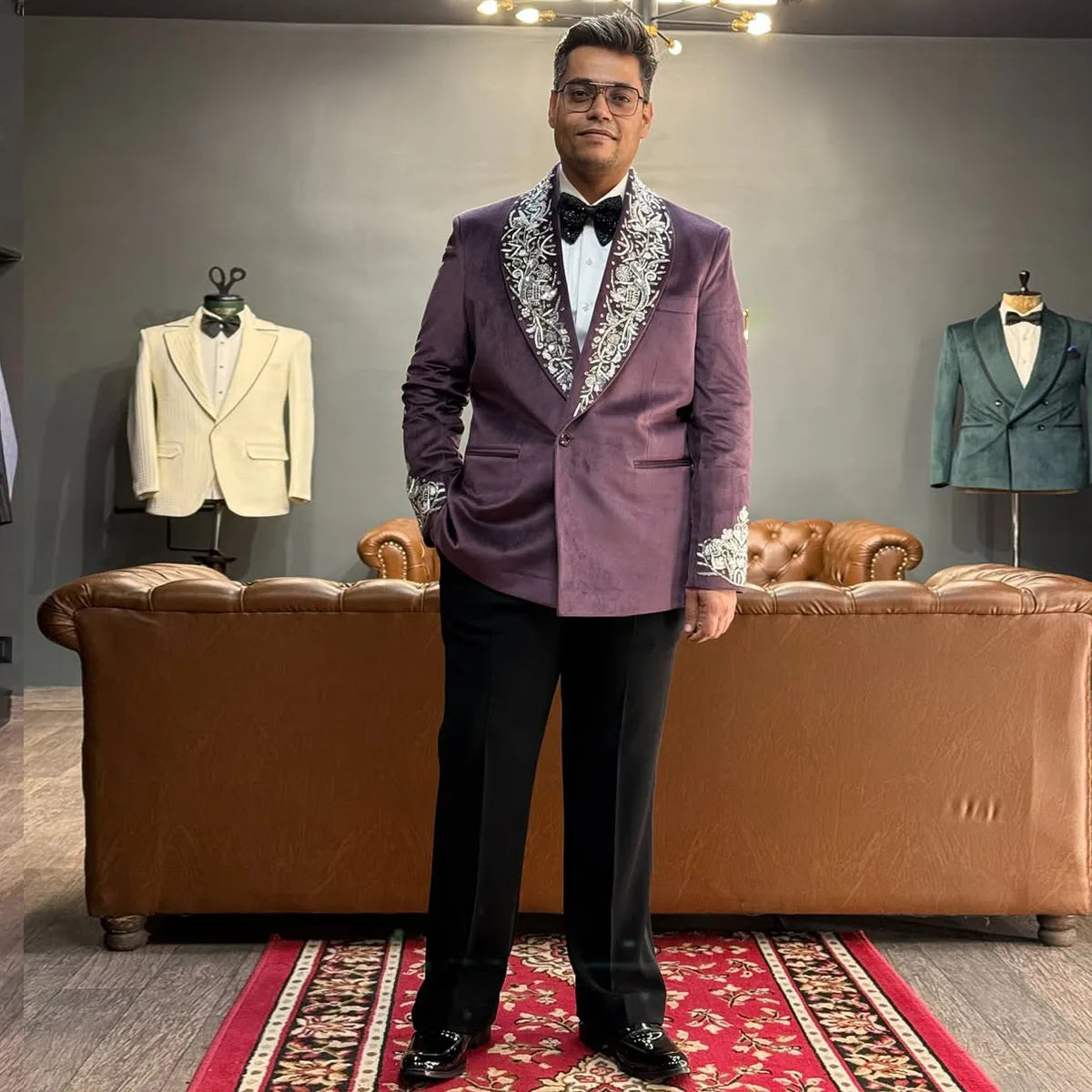 Customized Luxury Metal Embellished Men Suits High End Wedding Blazers Outfit 2 Pieces Sets Slim Groom Tuxedos
