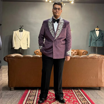 Customized Luxury Metal Embellished Men Suits High End Wedding Blazers Outfit 2 Pieces Sets Slim Groom Tuxedos Ropa Hombre