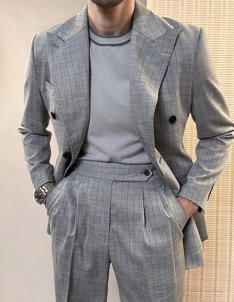 Costume de mariage pour homme, costume formel décontracté à double boutonnage, 2 pièces, pour bureau, travail, fête, bal de promo