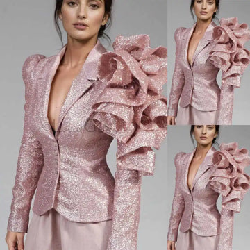 Bling Pink Women Blazer Dress Tiered Ruffles Long Sleeve Party Gown Custom Made Street Power Formal Wear One Piece