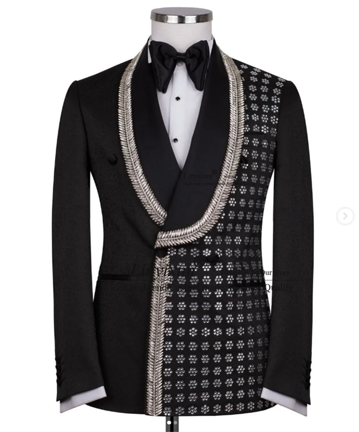 Impresionantes trajes de hombre con diamantes de imitación, solapa chal, esmoquin de boda para novio, chaqueta de graduación personalizada, conjuntos de 2 piezas, trajes para hombre