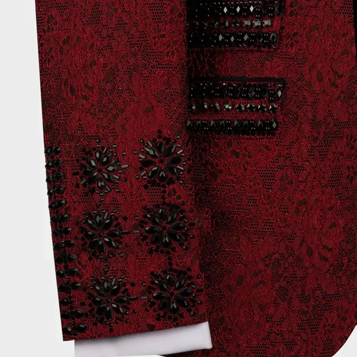 Luxury Men Suits Rhinestone Beads Shawl Lapel Tailor-Made 2 Pieces Set Jacquard One Button Groom Blazer Customized Jacket Pants