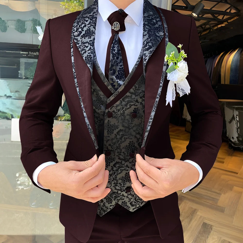 Traje de 3 piezas para hombre, elegante esmoquin para boda, chaqueta, pantalón y chaleco, blazer formal personalizado.