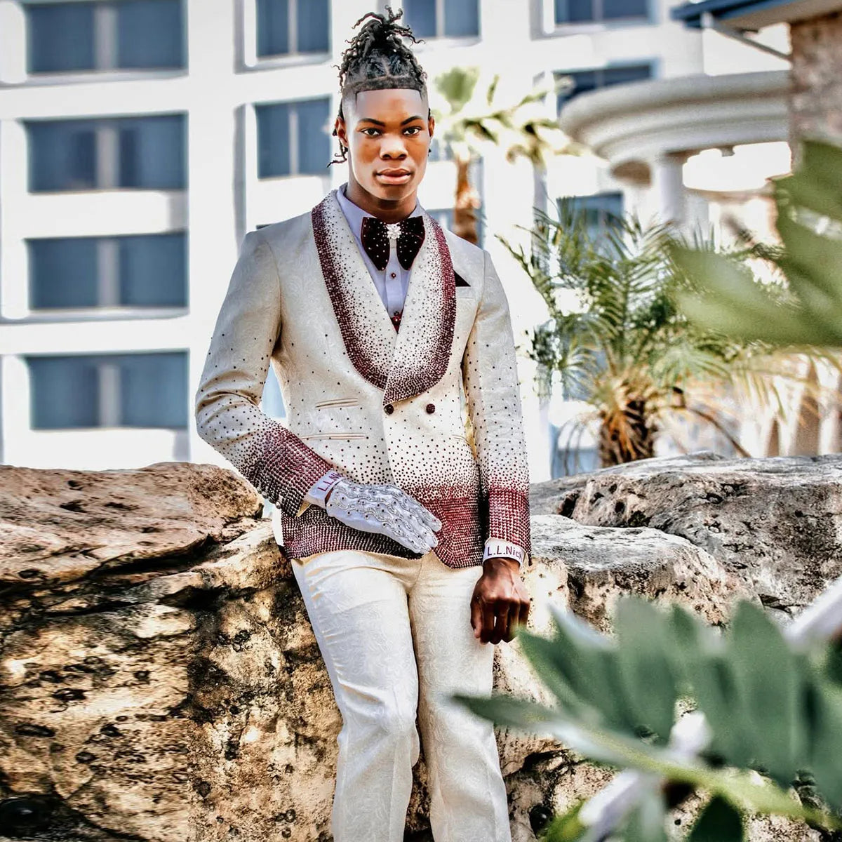 Metallic Beaded High Quality Wedding Suits for Men 2 Pieces Sets Groom Tuxedos Male Prom Blazers Slim Customized