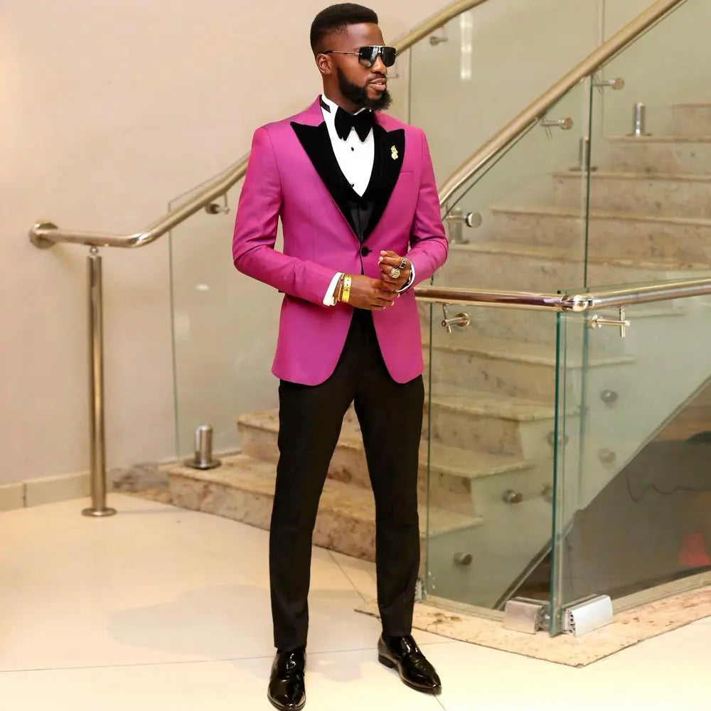 Costume homme coupe slim, ensemble blazer à un bouton, veste, gilet et pantalon, revers pointu, 3 pièces
