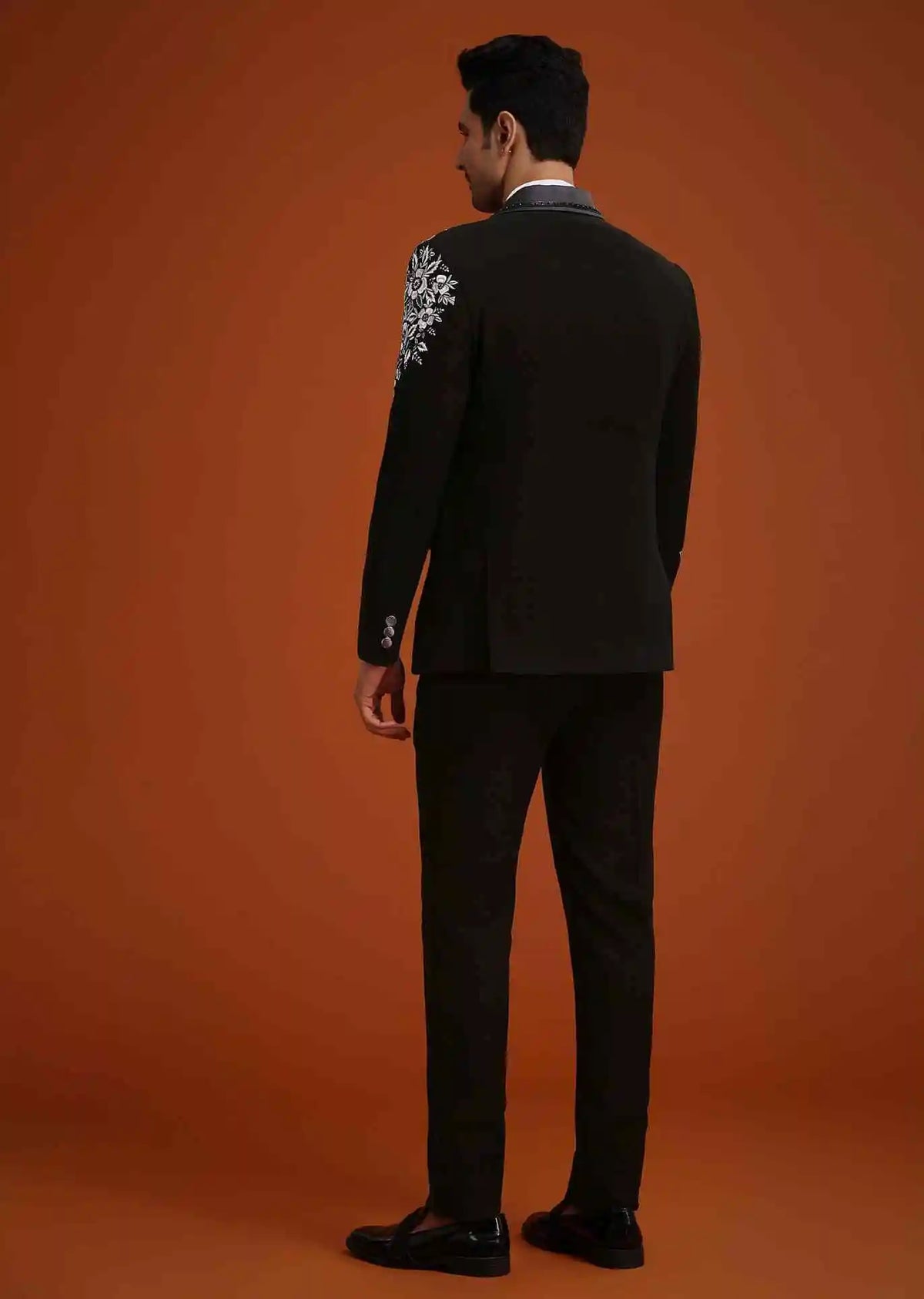 Elegant Men's Suits 2 Piece Blazer One Button Wide Satin Lapel  Appliques Wedding Formal Custom Made Plus Size Ropa Hombre