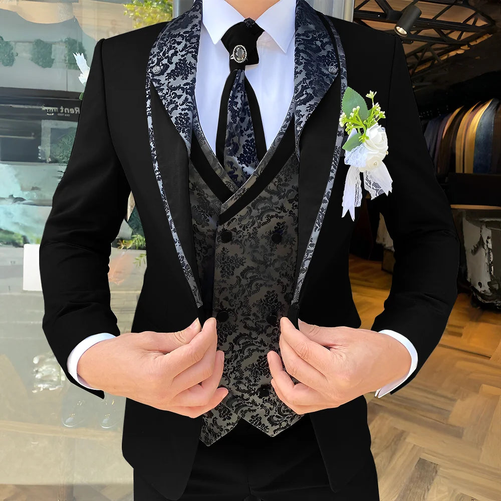 Traje de 3 piezas para hombre, elegante esmoquin para boda, chaqueta, pantalón y chaleco, blazer formal personalizado.