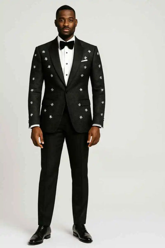 Elegant Groom Wedding Tuxedos Unique Design Star Beading Pants Set Male Fashion Suit Tailored Made Men Clothing Customized