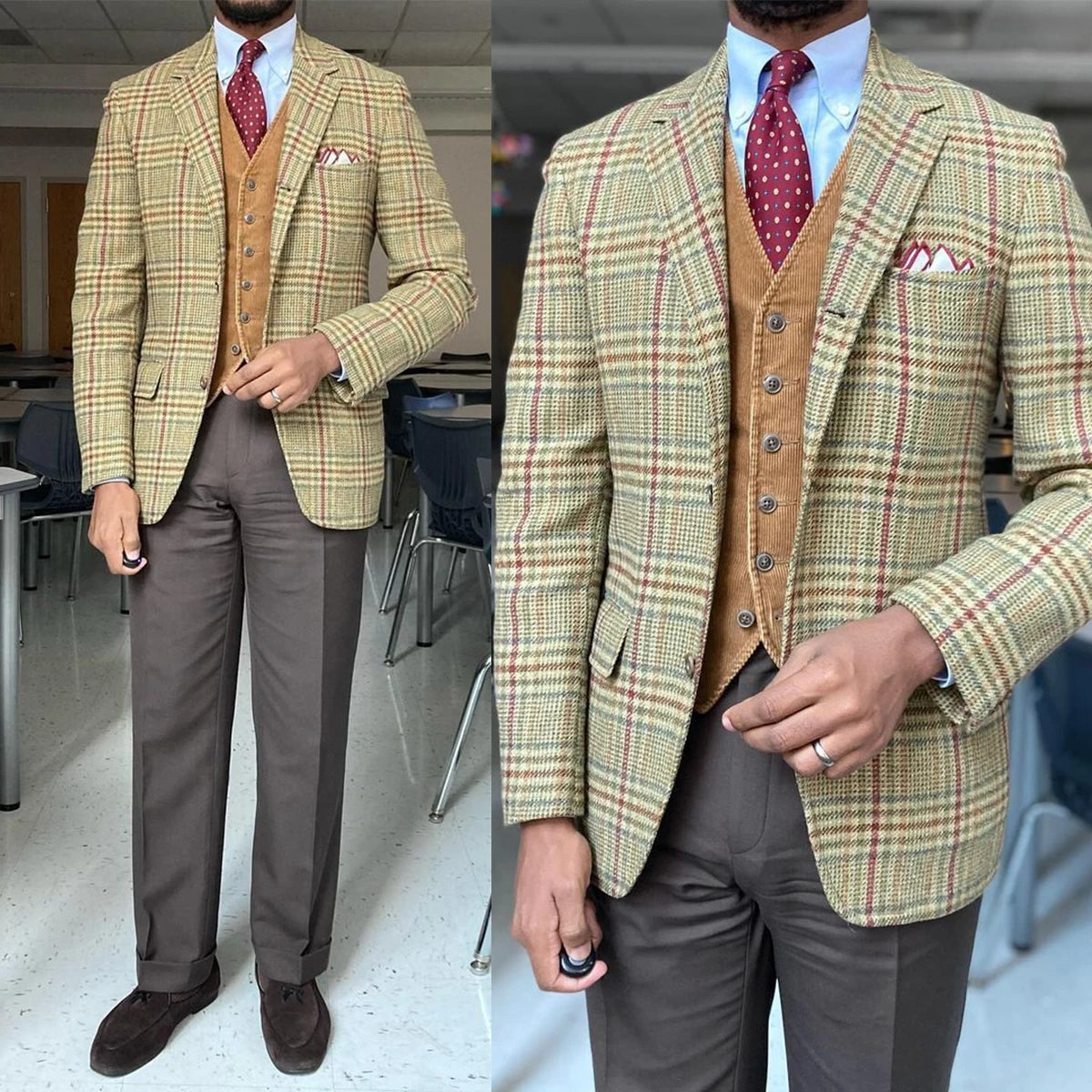 Fashion Winter Wedding Suits for Men Woolen Groom Wear Slim Fit Notch Lapel Tuxedos Business Office 2 Pcs Jacket Pants