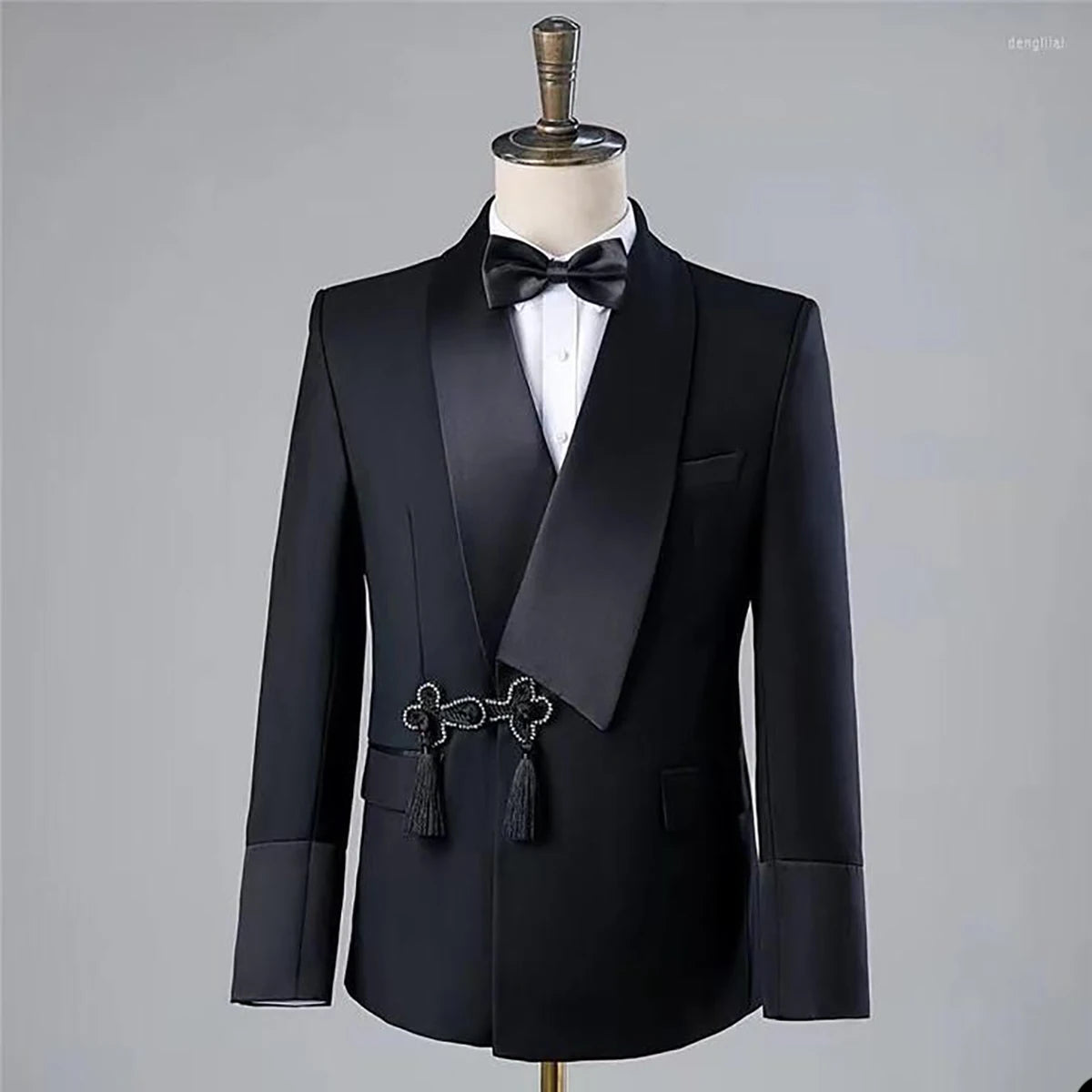 Costume de mariage moderne pour homme, smoking à revers châle et pompons, coupe slim, 2 pièces (blazer et pantalon) 